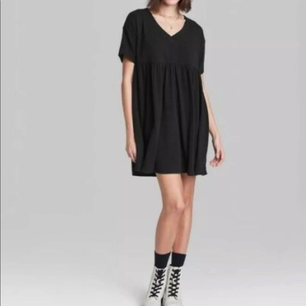 Women's Short Sleeve Babydoll Sweatshirt Dress - Picture 3 of 3